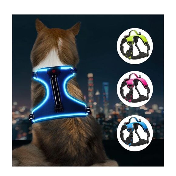 NEW LED Dog Harness Light Up Dog Harness Reflective Adjustable S - Picture 2 of 11